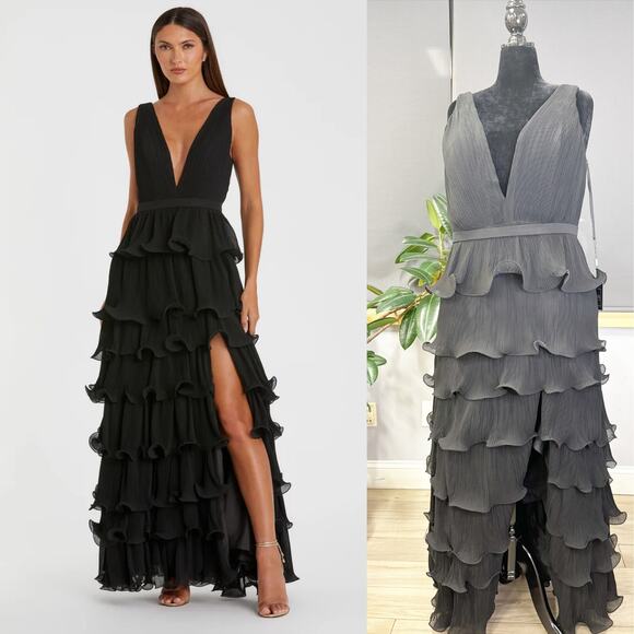 Mac Duggal SLEEVELESS RUFFLE TIERED V NECK GOWN  49054 Size 14 - Picture 1 of 9